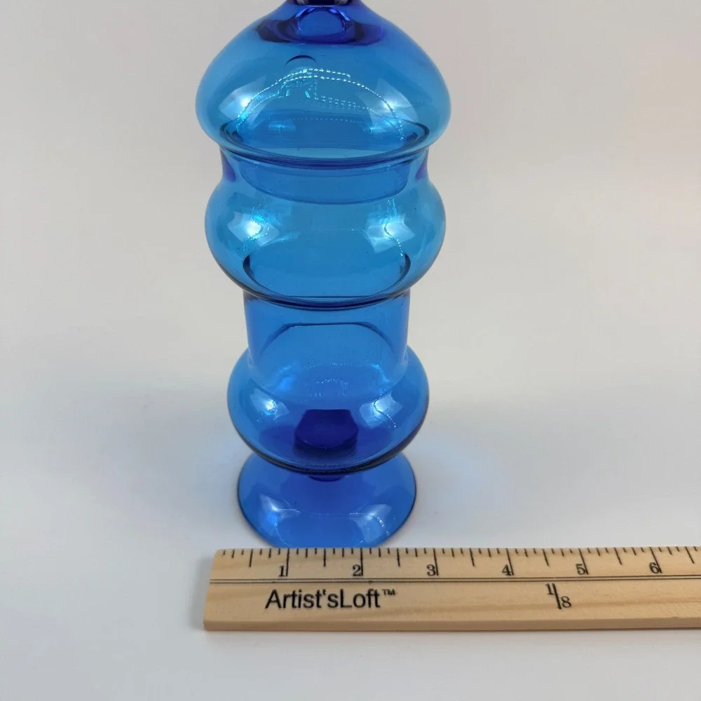 Blue Glass Apothecary Jars Mid Century Modern Lidded Candy Dishes Set of 2